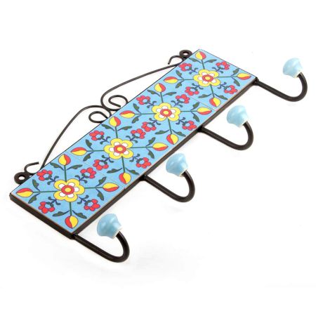 Turquoise Yellow Floral Tiles Hooks 
